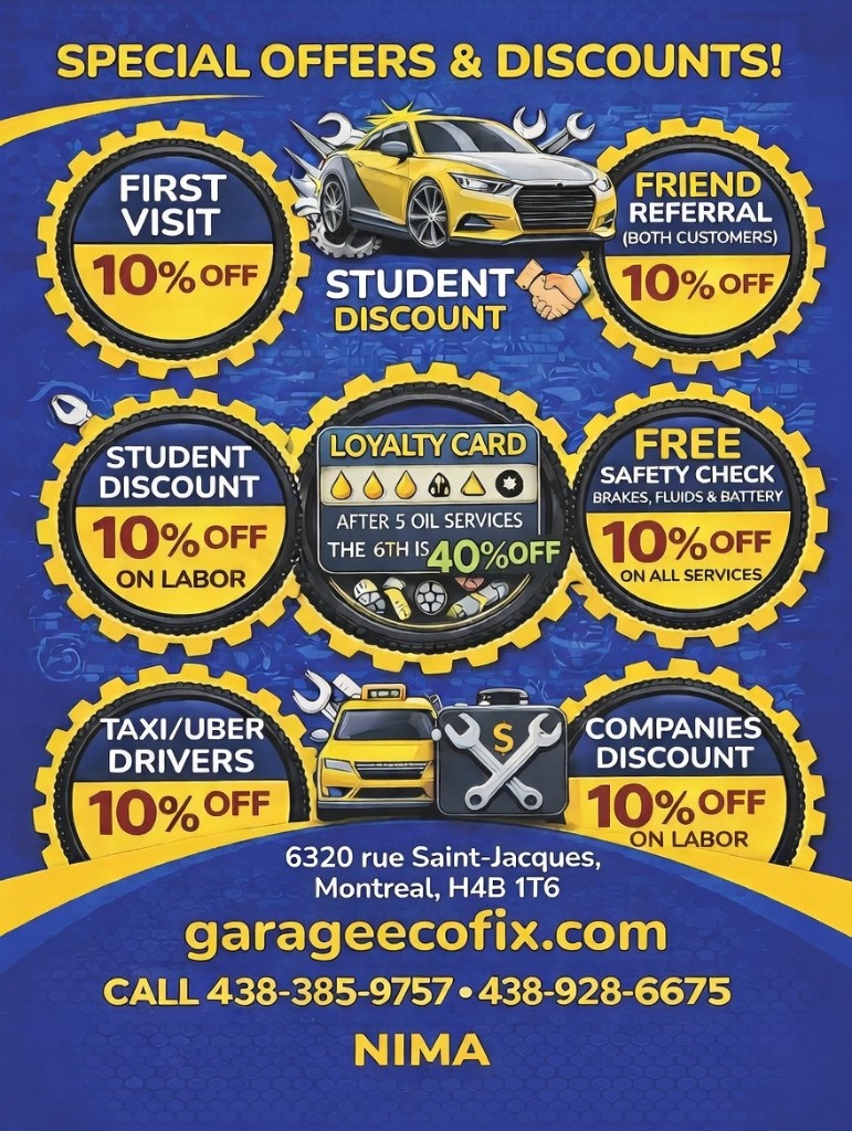 تخفیف‌ها و پیشنهادات ویژه Garage Eco Fix مونترال